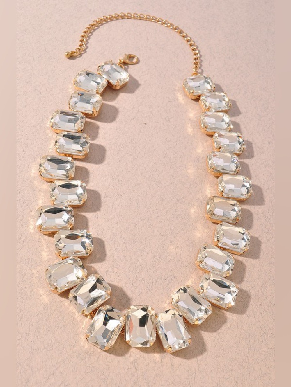 Clear Ab crystal evening stone gold statement rhinestone beaded necklace